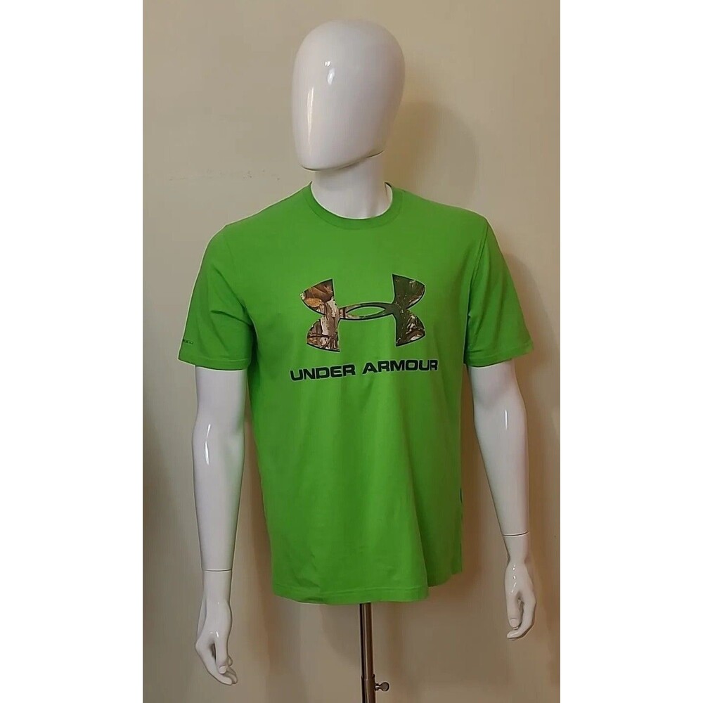Under Armour HeatGear Camo Print Men's Medium Loose Green Pullover T Shirt